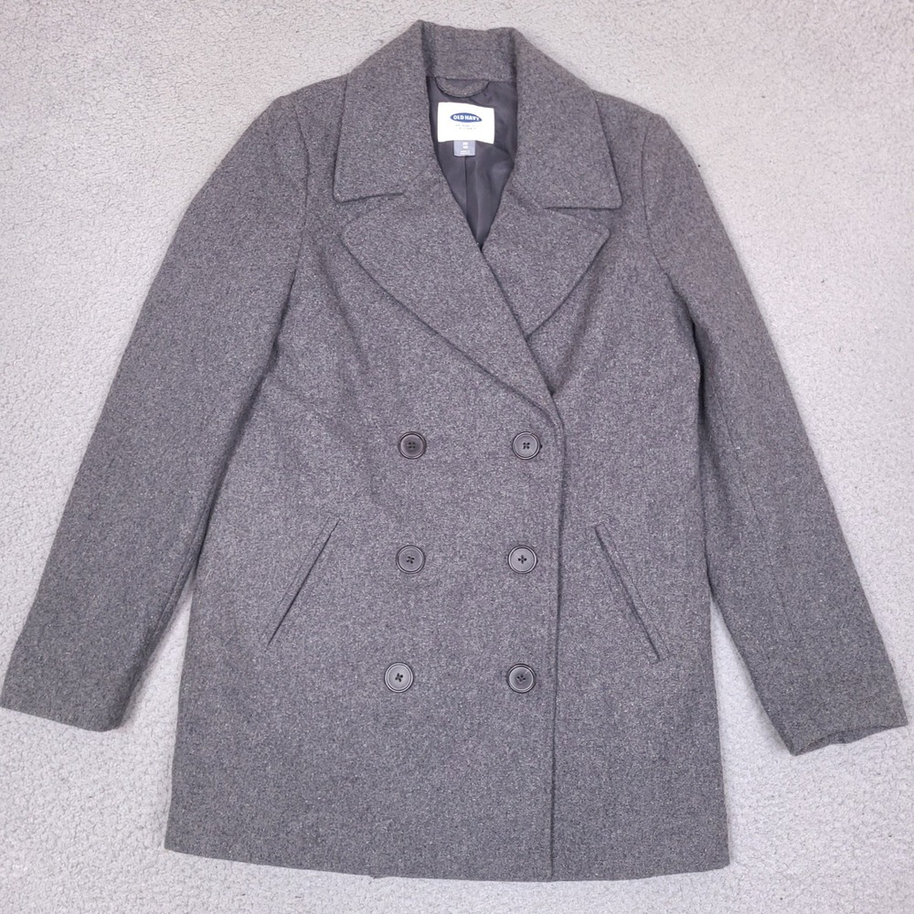 Old Navy Pea Coat Jacket Womens XS Gray Wool Blend Double Breasted